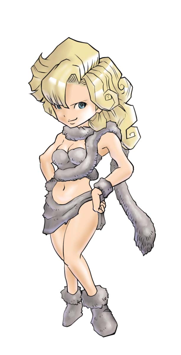 artist_request ayla ayla_(chrono_trigger) blonde_hair blue_eyes breasts chrono_(series) chrono_trigger cleavage looking_at_viewer navel
