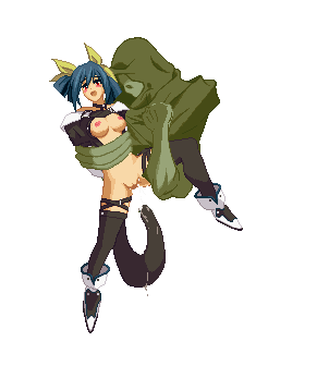 1boy 1girl animated animated_gif arc_system_works blue_hair blush blush_stickers bottomless bouncing_breasts breasts character_request dizzy faceless faceless_male green_skin guilty_gear hair_ribbon large_breasts m.u.g.e.n masturbation monster necro_(guilty_gear) object_insertion open_clothes open_mouth open_shirt pixel_art pussy_juice rape red_eyes restrained ribbon shirt simple_background thighhighs transparent_background uncensored vaginal vaginal_object_insertion