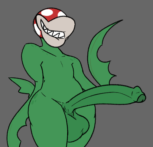 anthro big_penis elemental_creature eyeless flora_fauna genitals male mario_bros nintendo penis piranha_plant plant rainbowcutieo3o sharp_teeth solo teeth