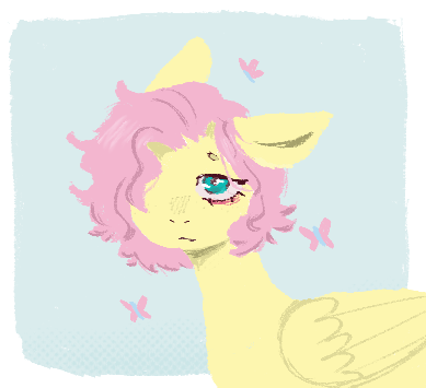 arthropod bloodshot_eyes blue_eyes butterfly colored equid equine eye_bags female feral fluttershy_(mlp) friendship_is_magic hair hasbro horse insect lepidopteran lineless low_res mammal messy_hair my_little_pony pink_hair pony short_hair simple_background solo tired vedacia wings yellow_body