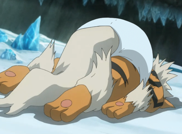 ambiguous_gender arcanine ass_up clean_diaper clothed clothing diaper diaper_only digital_media_(artwork) feral fur generation_1_pokemon ire-k lying nintendo on_front pokemon pokemon_(species) rear_view screencap_edit solo tail third-party_edit topless wearing_diaper