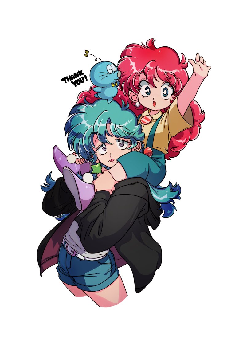 2girls clothes green_hair multiple_girls non-web_source red_hair shirt yellow_shirt yo-co