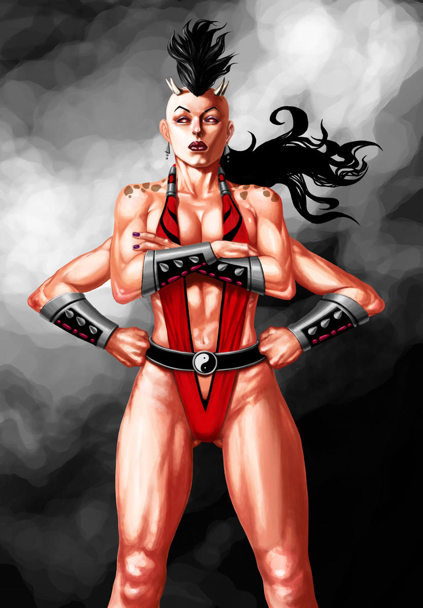 1girl abs breasts cleavage kachakacha large_breasts monster_girl mortal_kombat multiple_arms muscle muscular_female revealing_clothes sheeva slingshot_swimsuit swimsuit