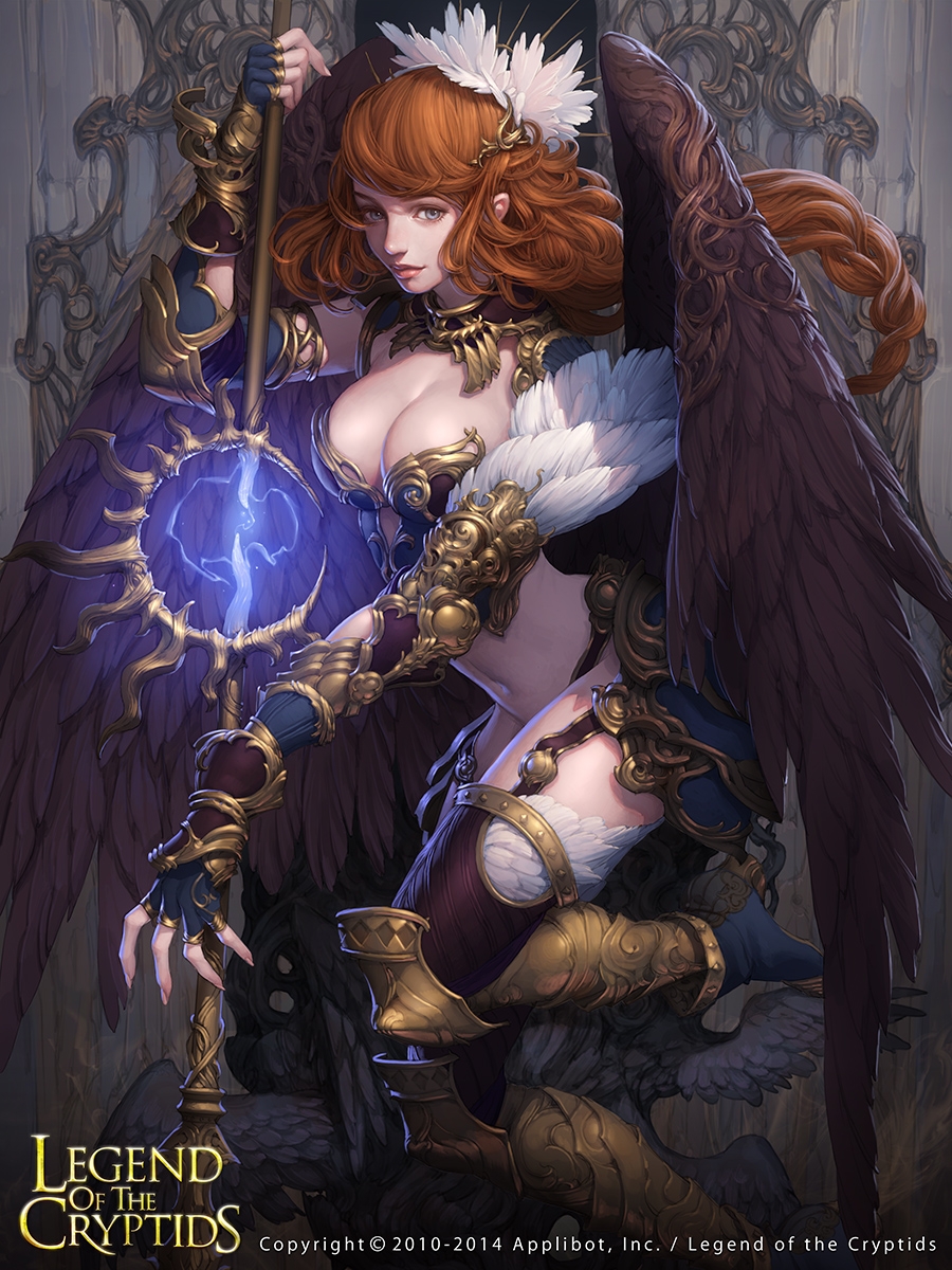 armor bikini_armor cleavage heels lange legend_of_the_cryptids thighhighs weapon wings