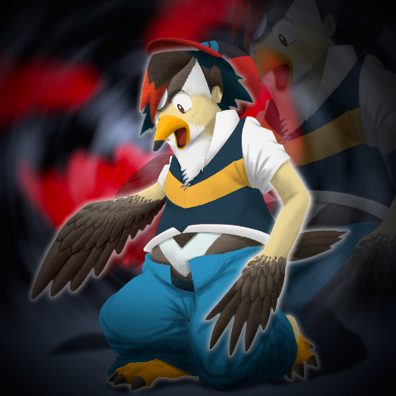 2012 ash avian beak bird blowup_background claws clothing feathered_wings feathers hat invalid_tag male nintendo pants pok&eacute;mon pok&eacute;mon_(species) shocked simple_background solo staraptor transformation video_games wings 仙斗@活動縮小中