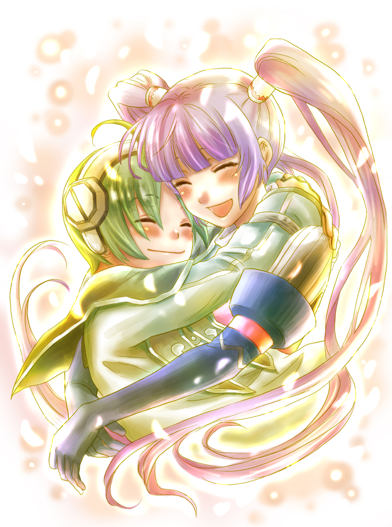 1girl a-i-red bad_id bad_pixiv_id green_hair hug lambda_(tales) purple_hair smile sophie_(tales) tales_of_(series) tales_of_graces twintails
