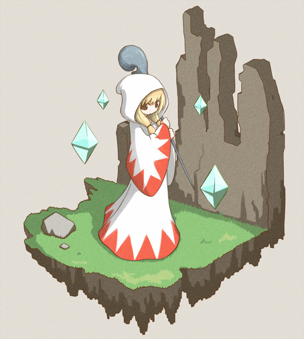 blonde_hair corpse daitai final_fantasy final_fantasy_tactics gameplay_mechanics hair_over_shoulder hood long_hair robe solo staff twintails weapon white_mage white_mage_(fft)