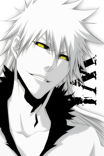 black_sclera bleach hollow_ichigo kurosaki_ichigo long_hair male_focus masaki_(logic15) solo white_hair white_skin yellow_eyes