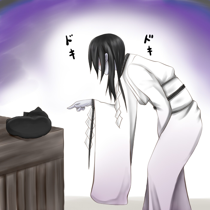 animal bad_id bad_pixiv_id black_hair cat faceless fatal_frame fatal_frame_1 ghost himuro_kirie japanese_clothes kimono long_hair obi pointing rope sash shimenawa sleeping solo