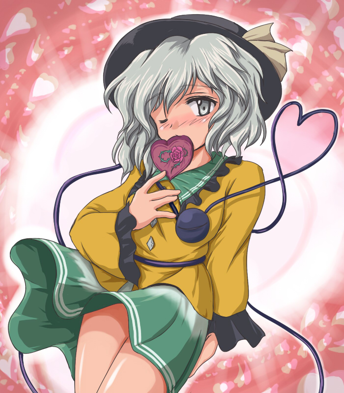 flx grey_eyes grey_hair hat heart heart_of_string komeiji_koishi solo touhou valentine