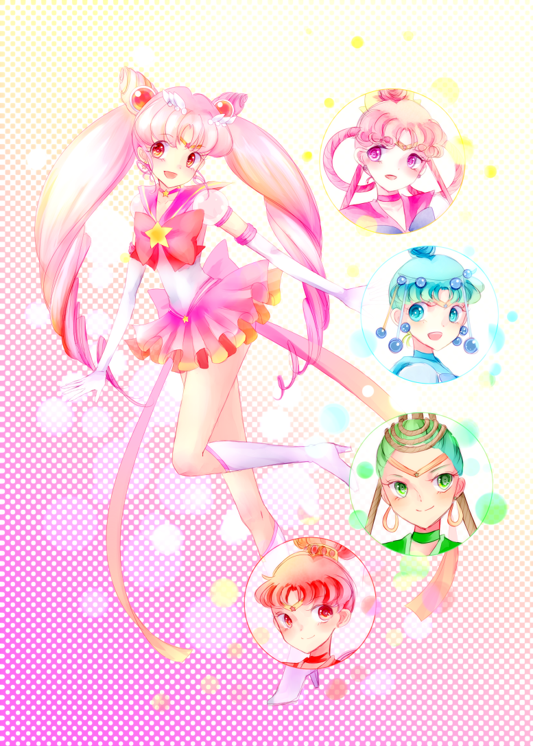 amazons_quartet bishoujo_senshi_sailor_moon blue_eyes blue_hair blue_sailor_collar boots bow brooch cerecere_(sailor_moon) chibi_usa choker double_bun earrings elbow_gloves full_body gloves green_eyes green_hair hair_ornament hair_rings hairpin jewelry junjun_(sailor_moon) knee_boots long_hair looking_at_viewer magical_girl multiple_girls older pallapalla_(sailor_moon) pink_bow pink_choker pink_eyes pink_hair pink_sailor_collar pink_skirt red_bow red_eyes red_hair red_sailor_collar sailor_ceres sailor_chibi_moon sailor_collar sailor_juno sailor_pallas sailor_senshi sailor_senshi_uniform sailor_vesta short_hair skirt smile star super_sailor_chibi_moon_(stars) tiara torao_(torakmn) twintails vesves_(sailor_moon) white_footwear white_gloves