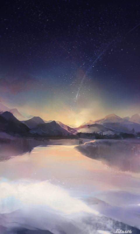 mountain night night_sky reflection scenery signature sky star_(sky) starry_sky sunset tida_kietsungden