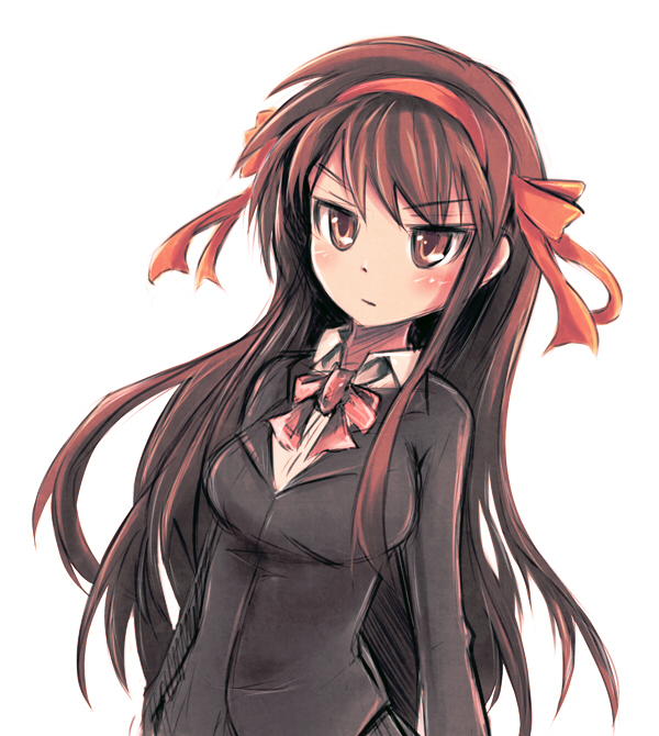 alternate_costume alternate_hairstyle blazer brown_eyes brown_hair hair_ribbon hairband jacket kouyouen_academy_uniform long_hair orange_hairband ribbon school_uniform solo suzumiya_haruhi suzumiya_haruhi_no_shoushitsu suzumiya_haruhi_no_yuuutsu tom_(drpow)