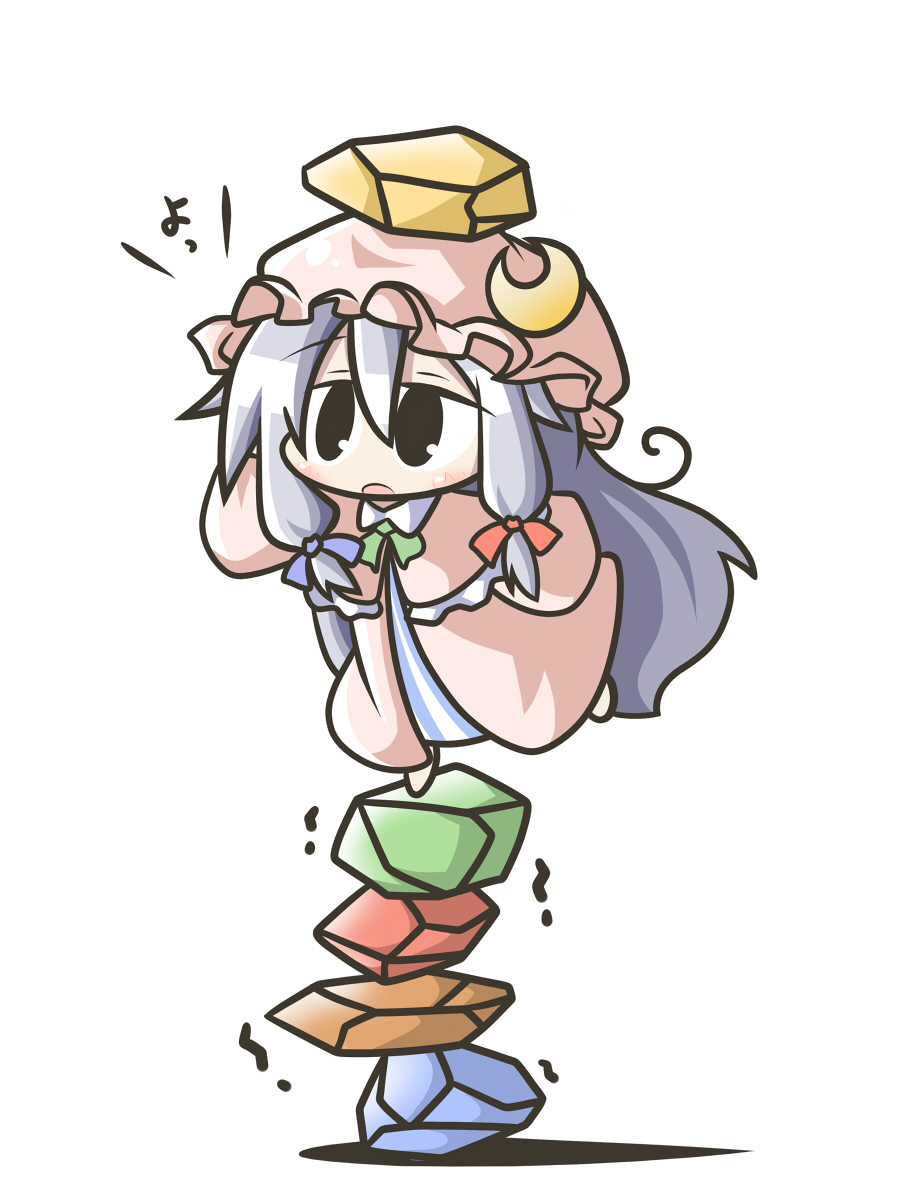 aoblue balancing chibi crystal long_hair patchouli_knowledge purple_hair solo standing standing_on_one_leg touhou