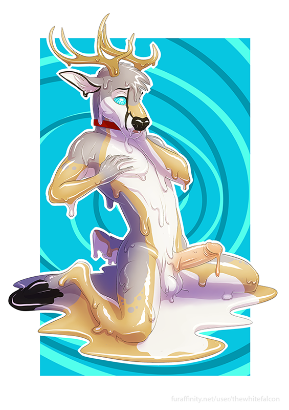 anthro antlers cervine collar deer digital_media_(artwork) goo gooey goopy hooves horn hypnosis jaiy male mammal melting melty mind_control penis solo thewhitefalcon