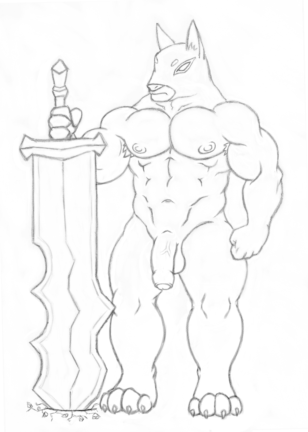 abs anthro balls biceps big_muscles claws darknut hi_res kisahhk8 legend male melee_weapon muscular nintendo nipples nude paws pecs penis sketch solo standing sword the_legend_of_zelda the_wind_waker toe_claws uncut unfinished video_games warrior weapon