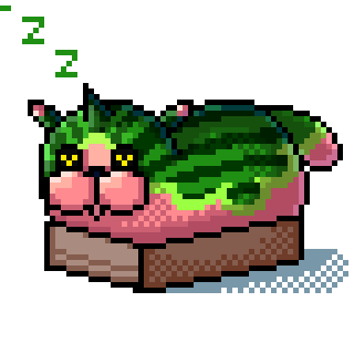 2016 ambiguous_gender animated box digital_media_(artwork) dream_eater feral food fruit low_res melon melonyan meow_wow pixel_(artwork) ratte simple_background sleeping solo sound_effects tongue tongue_out white_background yellow_eyes zzz
