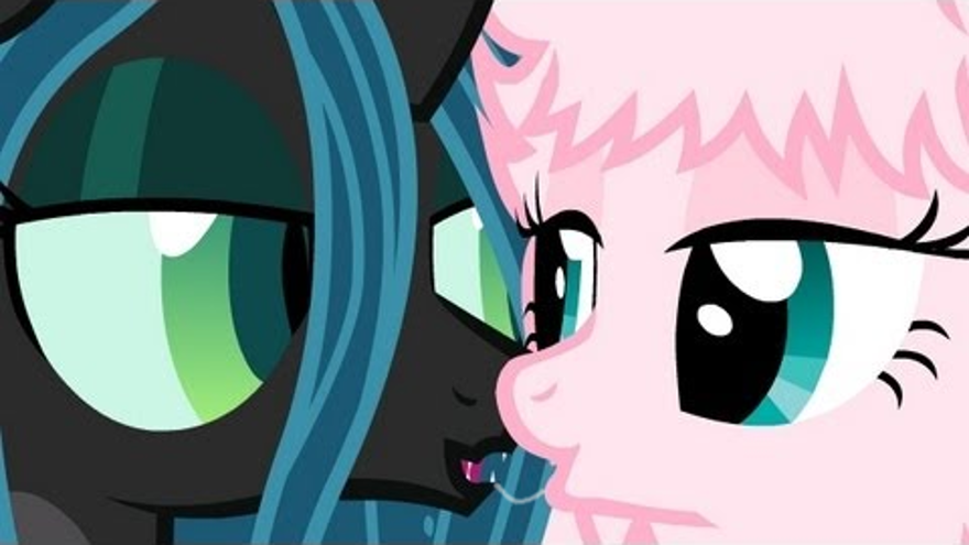 changeling drooling duo earth_pony equine fan_character female female/female fluffle_puff friendship_is_magic hair half-closed_eyes horn horse kissing making_out mammal mixermike622 my_little_pony pony queen_chrysalis_(mlp) royalty saliva saliva_string