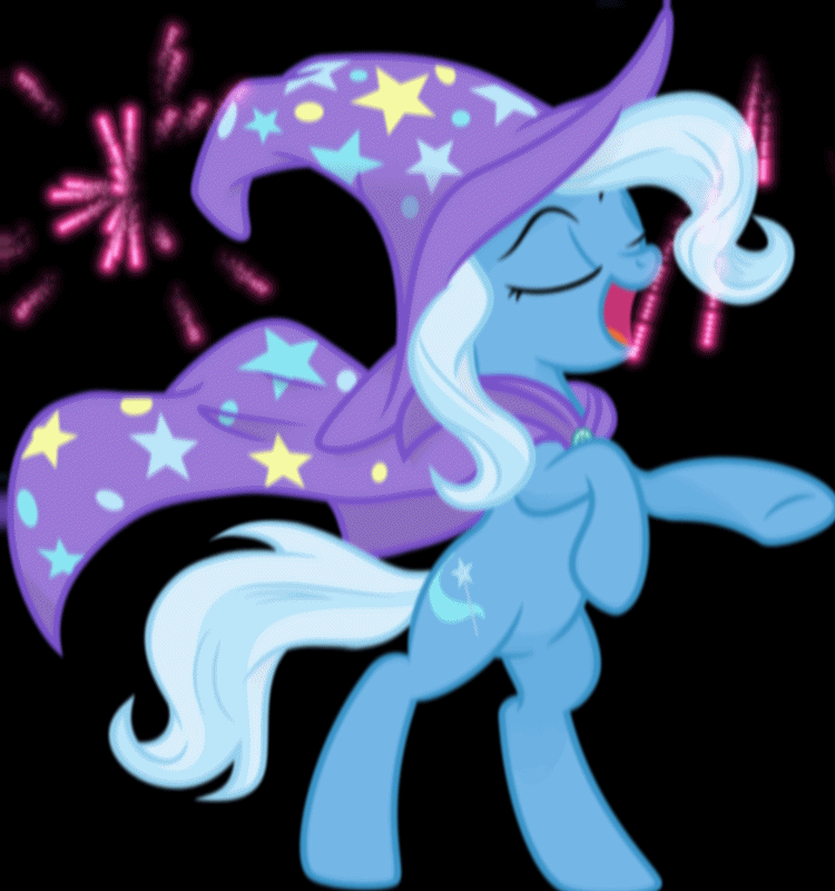 2015 animated black_background blue_hair cape clothing cutie_mark equine equum_amici eyes_closed female fireworks friendship_is_magic hair hat horn mammal multicolored_hair my_little_pony open_mouth simple_background solo spier17 star trixie_(mlp) two_tone_hair unicorn wizard_hat