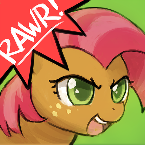 babs_seed_(mlp) earth_pony english_text equine female friendship_is_magic green_background green_eyes hair horse low_res lumineko mammal my_little_pony open_mouth pink_hair pony rawr simple_background solo teeth text