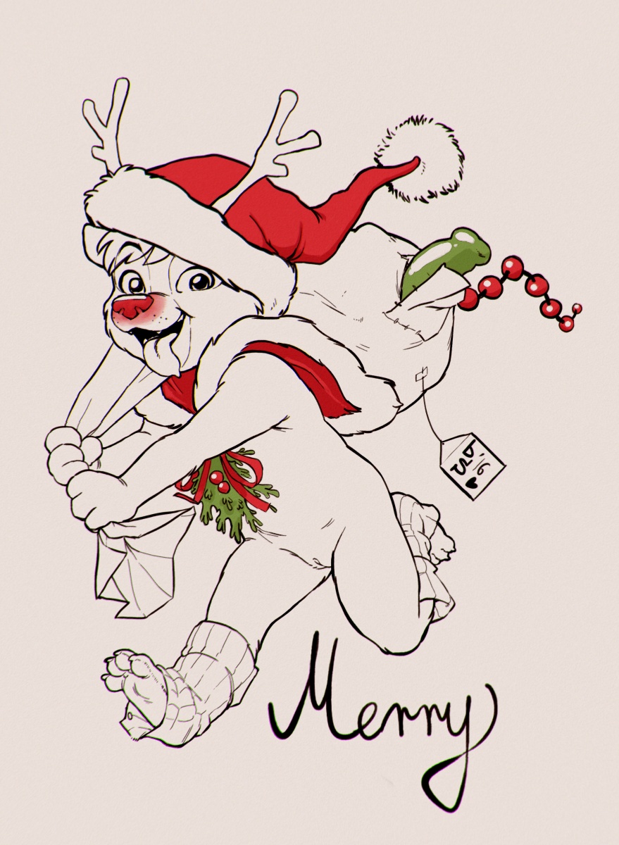4_fingers 4_toes ambrosia anal_beads antlers bag barefoot bear bulletsoup cape christmas clothing cub dildo feet happy hat hi_res holidays holly_(disambiguation) horn leg_warmers legwear looking_at_viewer mammal nude open_mouth patch paws pussy red_nose running sack santa_hat sex_toy simple_background smile soles solo stockings toes tongue tongue_out toy unknown_artist white_background young