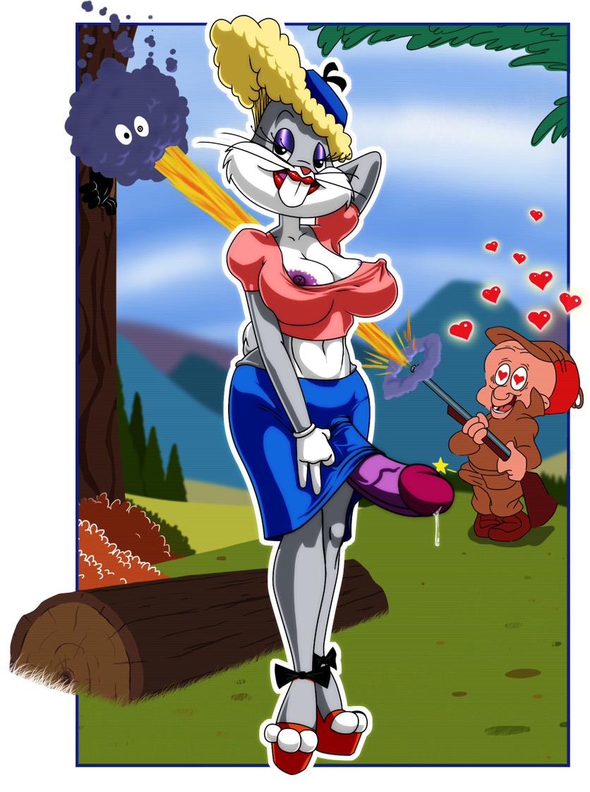 anthro avian bird breasts bugs_bunny daffy_duck dickgirl digital_media_(artwork) disguise duck elmer_fudd erection group human intersex lagomorph lawgick looney_tunes mammal nipple_bulge nipples penis precum rabbit solo_focus warner_brothers