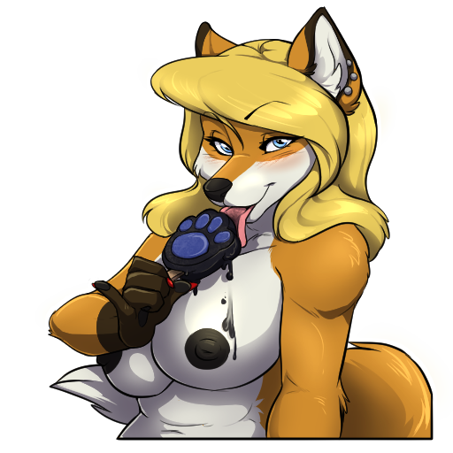 anthro blonde_hair breasts canid canine clue feet female food fox hair invalid_tag kiarra licking mammal paws popsicle sherri solo tongue tongue_out touchofsnow