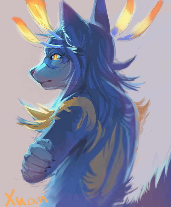 artist_request blue_hair dog furry long_hair yellow_eyes