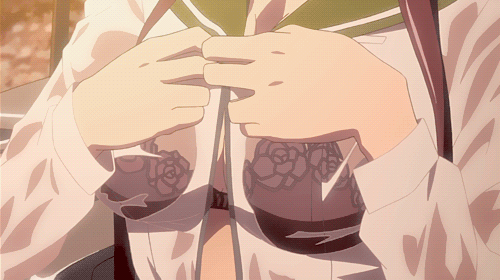 1girl animated animated_gif bra breasts busujima_saeko cleavage highschool_of_the_dead large_breasts open_clothes see-through undressing