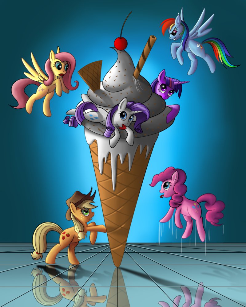 applejack_(mlp) blonde_hair blue_eyes blue_fur cutie_mark dessert duskie360_(artist) earth_pony equine feathered_wings feathers female feral floor fluttershy_(mlp) food freckles friendship_is_magic fur green_eyes hair hat horn horse ice_cream ice_cream_cone jumping long_hair mammal multicolored_hair my_little_pony pegasus pink_hair pinkie_pie_(mlp) pony purple_eyes purple_fur purple_hair rainbow_dash_(mlp) rainbow_hair rarity_(mlp) smile tile tongue tongue_out twilight_sparkle_(mlp) unicorn wings