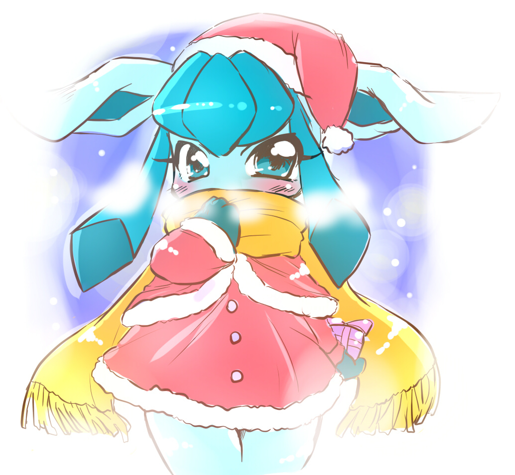 blush christmas eeveelution glaceon hat holidays nintendo pok&eacute;mon santa_hat scarf snow video_games 阿南ゆたか