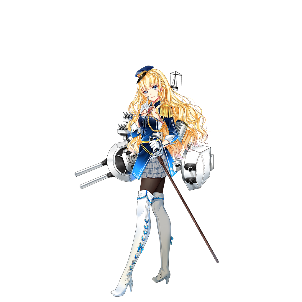 black_legwear blonde_hair blue_eyes boots braid breasts cannon cleavage cleavage_cutout epaulettes finger_to_face frilled_skirt frills full_body glorious_(zhan_jian_shao_nyu) gloves hat head_tilt high_heel_boots high_heels long_hair machinery mana_(418208360) medium_breasts pantyhose peaked_cap scabbard sheath sheathed skirt smile solo sword thigh_boots thighhighs transparent_background turret weapon white_footwear white_gloves white_legwear zhan_jian_shao_nyu