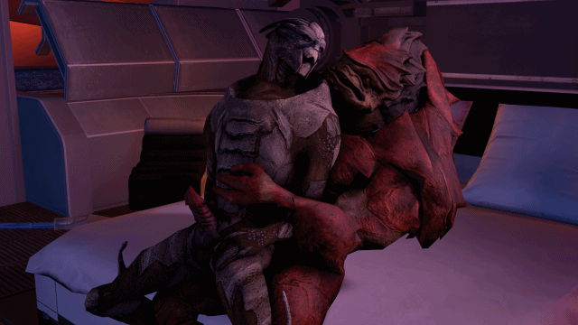 alien alternate_version_available anal animated bed blush garrus hi_res krogan male male/male mass_effect not_furry penis turian urdnot_wrex video_games