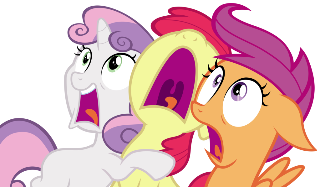 apple_bloom_(mlp) cub cutie_mark_crusaders_(mlp) earth_pony equine female feral friendship_is_magic group hair horn horse magister39 mammal multicolored_hair my_little_pony open_mouth pegasus pony purple_hair red_hair scared scootaloo_(mlp) screaming sweetie_belle_(mlp) two_tone_hair unicorn wings young