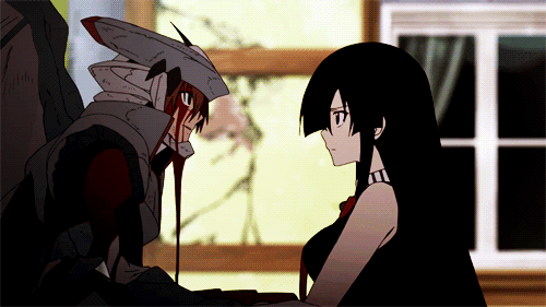1boy 1girl akame akame_ga_kill! animated animated_gif armor blood death spoilers tatsumi_(akame_ga_kill!)