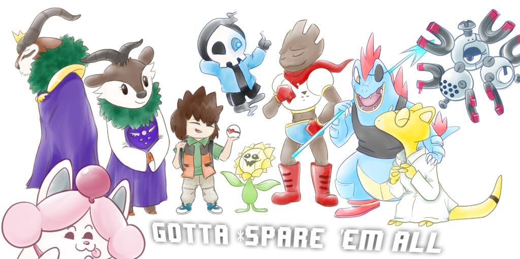 abra alphys asgore_dreemurr brock crossover duskull feraligatr flowey_the_flower gogoat hitmonchan magneton mettaton nintendo papyrus pok&eacute;mon protagonist_(undertale) sans skiddo slurpuff sunflora temmie_(undertale) toriel undertale undyne video_games