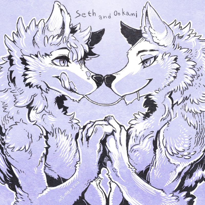 arctic_wolf canine duo food fur hair male male/male mammal ookami pasta phorque romantic_couple sethmiou smile tongue wolf