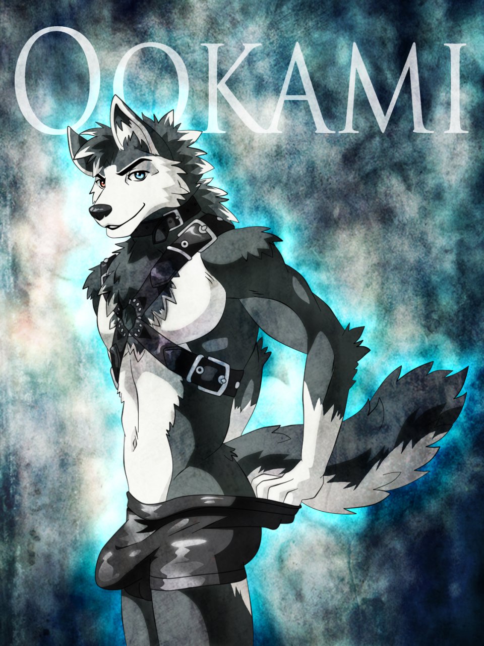 2013 anthro bdsm bondage bound bulge canine collar fur hi_res looking_at_viewer male mammal ookami shootingstar smile wolf