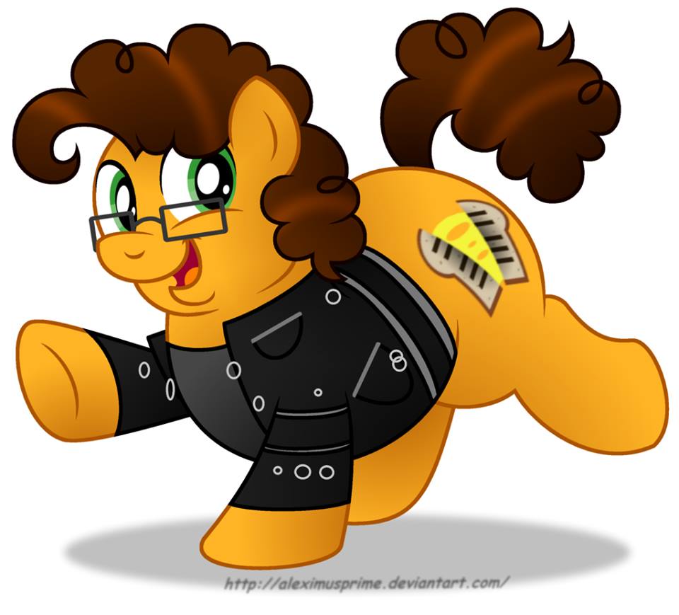 aleximusprime brown_hair cheese_sandwich_(mlp) clothed clothing cutie_mark earth_pony equine eyewear feral friendship_is_magic fur glasses green_eyes hair horse jacket looking_at_viewer male mammal my_little_pony overweight pony simple_background smile underhoof