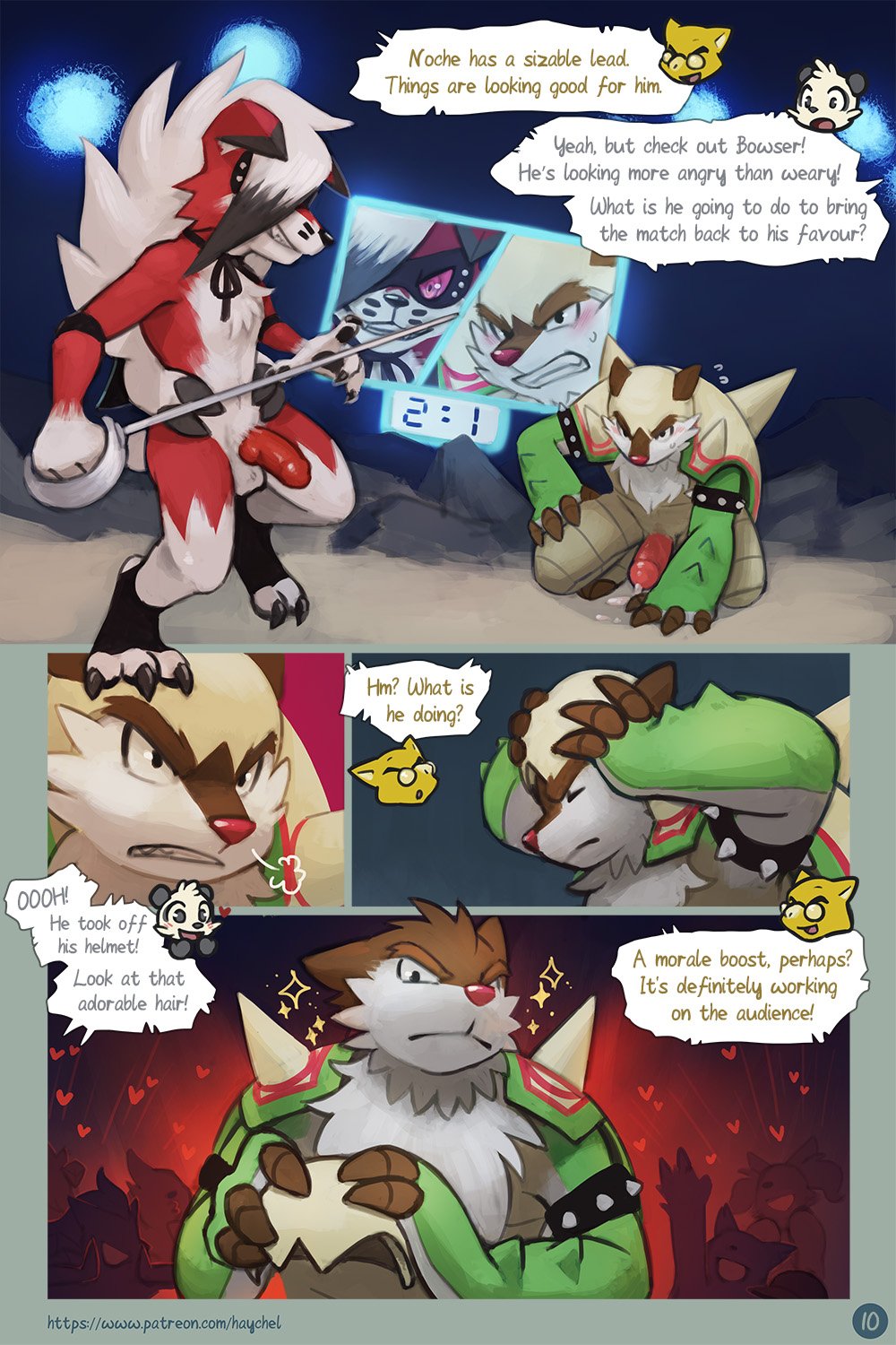 animal_genitalia animal_penis anthro armor canine_penis chesnaught comic dialogue duo_focus english_text erection group haychel helmet knot lycanroc male male/male melee_weapon midnight_lycanroc nintendo nude penis pok&eacute;mon pok&eacute;mon_(species) speech_bubble sword text video_games weapon