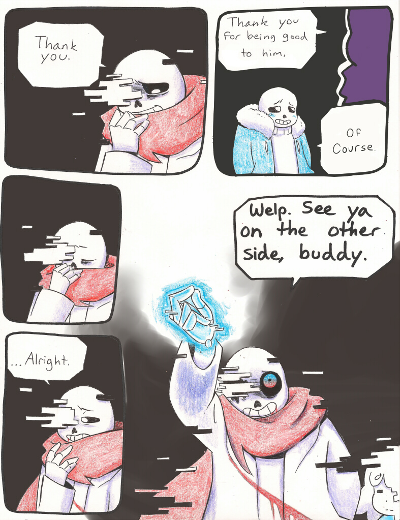aftertale animated_skeleton blood bone clothed clothing comic dialogue english_text glitch group human loverofpiggies male mammal protagonist_(undertale) sans_(undertale) skeleton text undead undertale video_games wounded