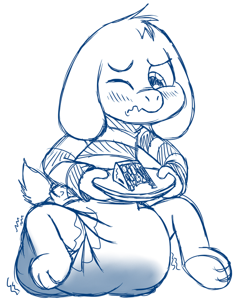 asriel_dreemurr blush cake diaper embarrassed feces fillyscoots42 food monster one_eye_closed paws plate quivering_lips scat soiling squint undertale video_games wink