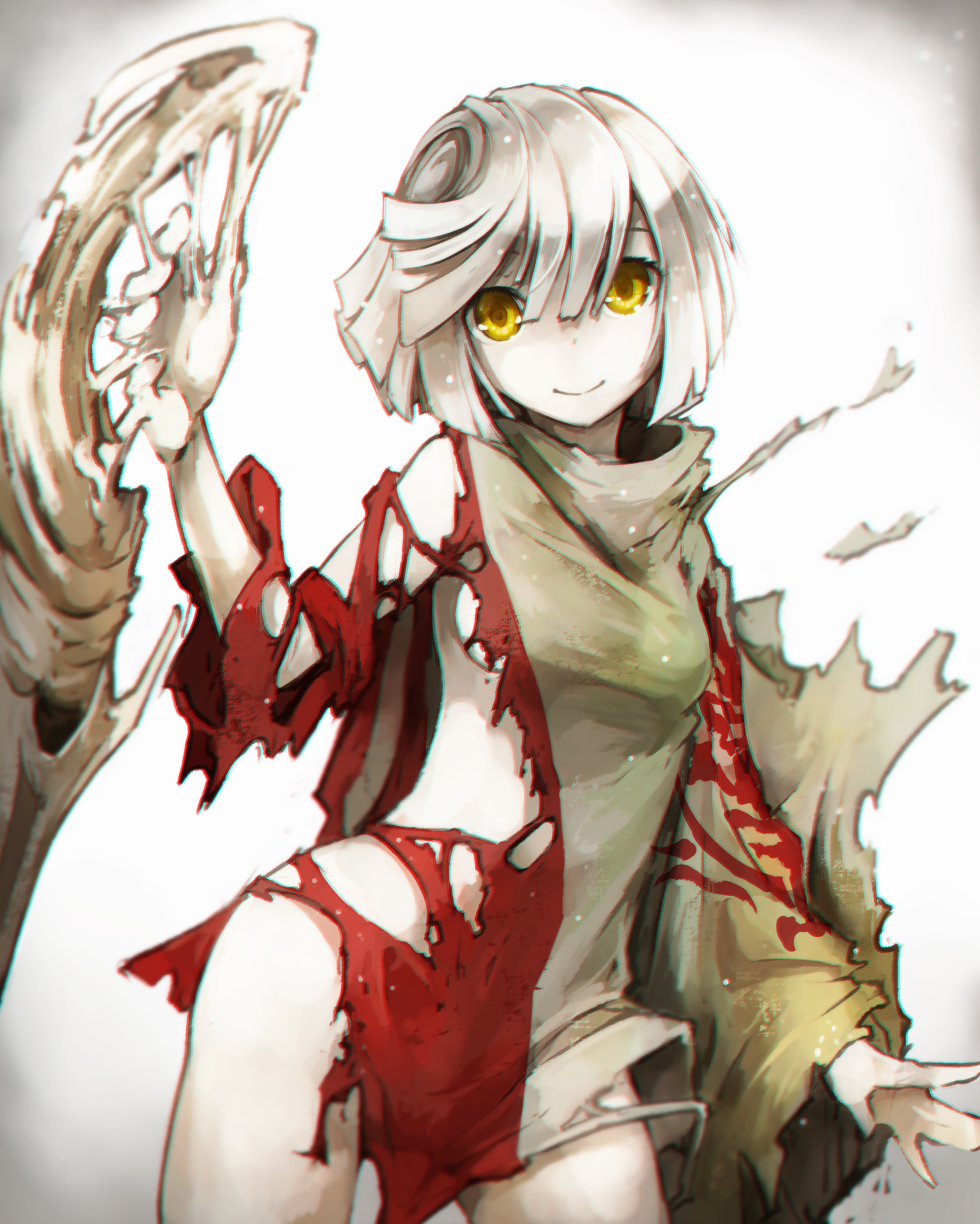 chiot_(god_eater) god_eater highres kajaneko short_hair solo torn_clothes white_hair yellow_eyes