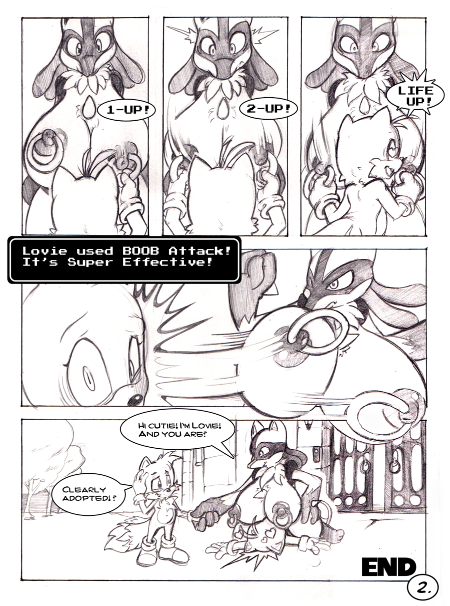 &lt;3 anthro areola big_breasts boob_slap breasts canine comic crossover dialogue english_text erect_nipples female fox fur hi_res huge_breasts lovie_(anjuneko) lucario male mammal miles_prower monochrome neokat nintendo nipple_piercing nipple_pull nipples piercing pok&eacute;mon sonic_(series) text video_games