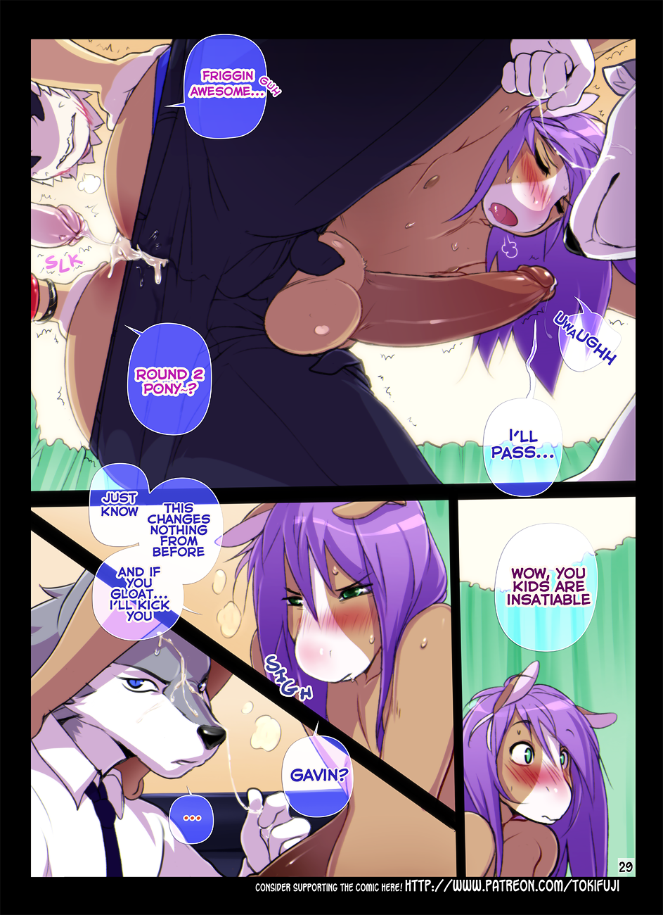 2016 after_sex afterglow anthro balls blush brown_fur canine clothed clothing comic cum cum_in_ass cum_inside cum_string deckland_(tokifuji) english_text equine erection fur gavin_(tokifuji) girly green_eyes grey_fur group hair horse long_hair long_penis low-angle_view male male/male mammal mustelid open_mouth panting pants_down partially_clothed penis pull_out purple_hair reggie_(tokifuji) shaking shivering surprise text tokifuji weasel wide_eyed wolf worm's-eye_view