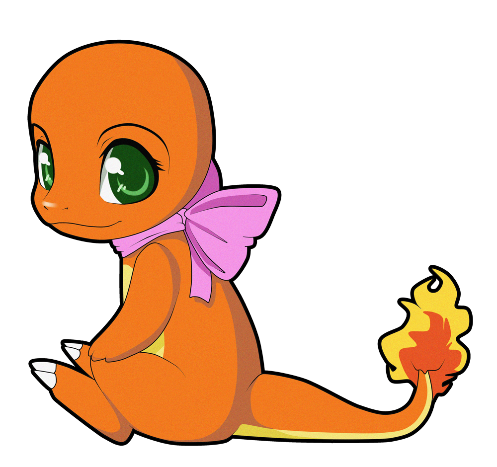 bow charmander cute eyelashes female feral fire green_eyes lizard looking_at_viewer nintendo pok&eacute;mon reptile scalie simple_background sitting solo sugarcup91 video_games