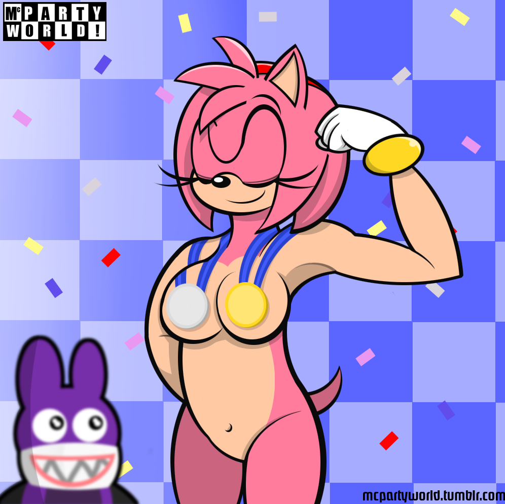 amy_rose athletic censored flexing mcpartyworld medals nabbit olympics sonic_(series) sonic_the_hedgehog sport teasing