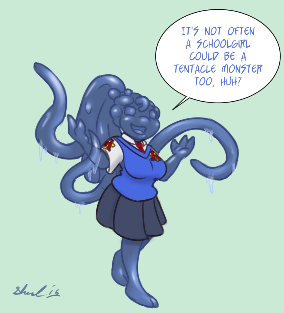clothing dialogue gelli goo school_uniform shardshatter skirt slime tentacles uniform