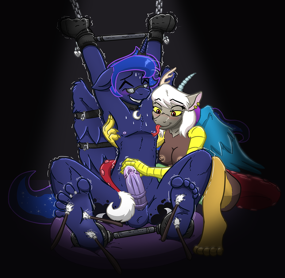 &lt;3 2014 anthro anthrofied antlers areola balls bdsm blush bondage bound brush caroo collar crossgender cutie_mark discord_(mlp) equine erection eyewear female forked_tongue friendship_is_magic glasses horn licking male male/female mammal my_little_pony nipples penis piercing precum princess_luna_(mlp) sweat tickle_fetish tickling tongue tongue_out winged_unicorn wings