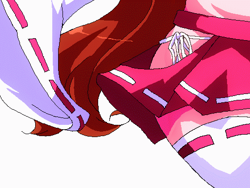animated animated_gif blush bouncing_breasts breasts censored hakurei_reimu heart heart_censor long_hair makemaru open_mouth pussy shiny_hair solo tongue touhou upskirt white_background